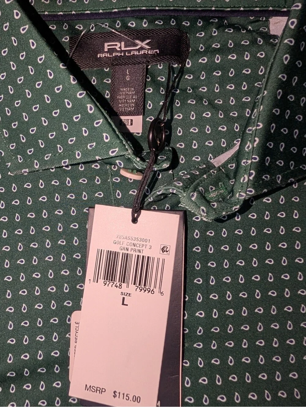 Ralph Lauren RLX Golf Polo Green Paisley Print Large